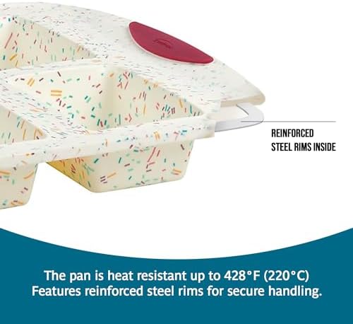 Trudeau Mini Loaf Pan – White Confetti/Fuchsia, 6-Cavity Nonstick Silicone Bakeware for Homemade Bread, Banana Bread, Pound Cake, and Mini Desserts – Flexible, BPA-Free, Dishwasher Safe