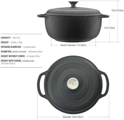 Mercer Culinary Enameled Cast Iron Round Dutch Oven, 6 qt., Matte Black