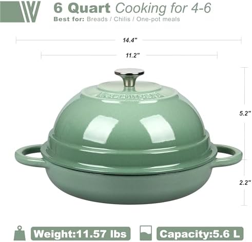 VORRINGARD Cast Iron Enameled Dutch Oven Pot with Lid for Bread Baking, Bread Oven, 6 Quart, Sage Green
