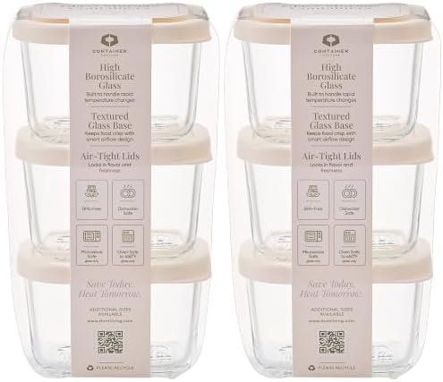 Glass Food Storage Containers with Lids — 12 Piece — 10.5 oz Glass with BPA-Free Leak Resistant Stackable Lids — Microwave, Oven & Dishwasher Safe — Ideal for Meal Prep & More - Vanilla Mist