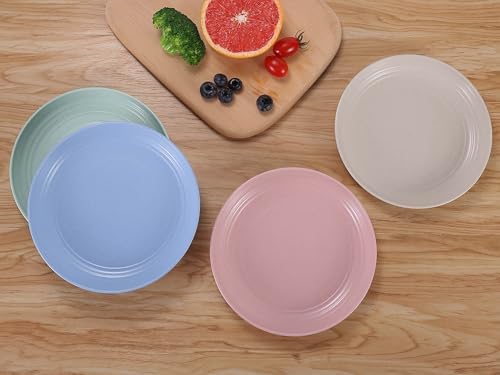7 Inches Small Unbreakable Wheat Straw Plates - Reusable Plate Sets of 4 - Dishwasher & Microwave Safe - Perfect for Dinner Dishes - Healthy, BPA Free & Eco-Friendly (7 Inches)