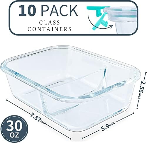 KOMUEE 10 Packs 30oz Glass Meal Prep Containers 2 Compartments, Green