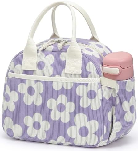 Carry bloom Lunch Box for Women, Insulated Lunch Bag Cute Corduroy Lunchbag