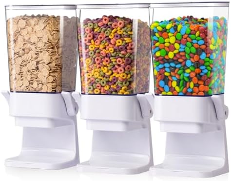 Cereal Dispenser Countertop, 5.5 Qt Cereal Containers Storage, Organization and Storage Containers for Kitchen, Snack Dispenser for Rice, Grains, Dry Food, Oatmeal, Pet food, White, 3Pc