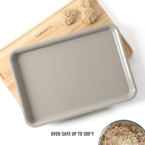 Calphalon Legacy 15 x 10 Inch PFA Free Nonstick Cookie Sheet Baking Pan in Taupe, Durable Heavy Gauge Steel Bakeware for Even Heating, Oven Safe Baking Tray for Cookies