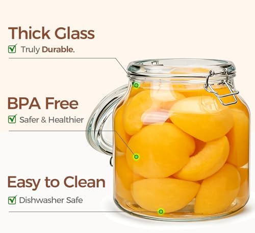 ComSaf Glass Pantry Jars with Airtight Lids 74 oz 2 Pack Large Wide Mouth