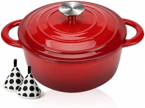 5 QT Enameled Cast Iron Dutch Oven with Lid for Stews and Roasts
