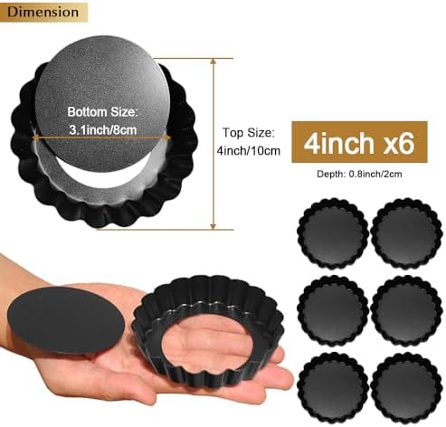 6 Pack Mini Tart Pans 4 Inch with Removable Bottom Round Non-stick Deep Quiche Pan, Heavy Duty Fluted Side for Pies, Egg Tart Molds for Baking, Mousse Cakes, Fruit and Desserts (4 Inch 6pcs)