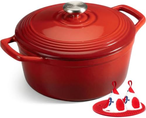 Overmont Enameled Cast Iron Dutch Oven - 5.5QT Pot with Lid Cookbook