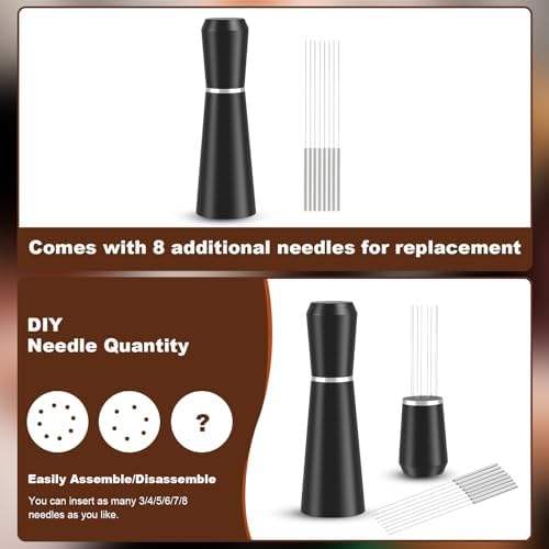 Jeymei WDT Espresso Distribution Tool, Black Espresso Whisk with 8 Needles