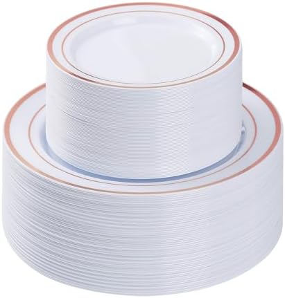 BESTVIP 100PCS Rose Gold Plastic Plate, Disposable Party Plates