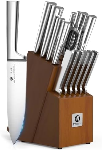 imarku Knife Set - Kitchen Knife Set 15 Pieces Japanese Stainless Steel Knife Block Set with Sharpener - Dishwasher Safe Kitchen's Knives - Ultra Sharp Chef Knife Set for Kitchen, Utility Knives