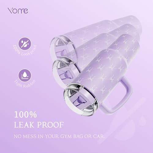 YOME DetaClean 40oz Elegant Purple Bow Tumbler with Handle and Flip Straw for Women | 100% Disassemblable Lid | Stainless Steel Insulated Water Bottle | 100% Leak Proof | Keeps Drinks Cold