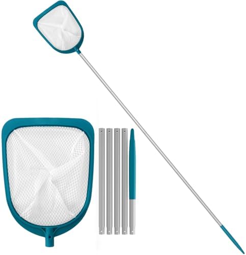 POOLWHALE Pool Skimmer Net with Adjustable 48" Aluminum Pole, Fine Mesh Medium-Depth Net for Above Ground Pools, Ponds, Hot Tubs, Spas and Fountains for Leaf and Debris Removal