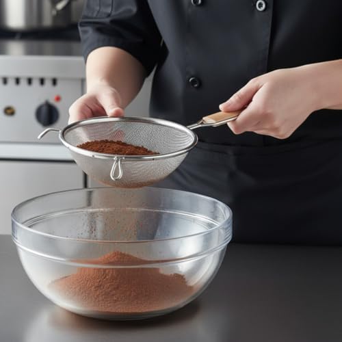 TrueCraftware- 6-Inch Double Fine Tin Mesh Strainer 6-3/4" Handle Length Wooden Handle- Kitchen Utensil Food Strainer Skimmer Spoon for Cooking Sieve Sifters Rice Quinoa Pasta Fruits Vegetable