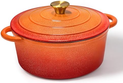 5 QT Enameled Cast Iron Dutch Oven Pot with Lid & Gold Powder