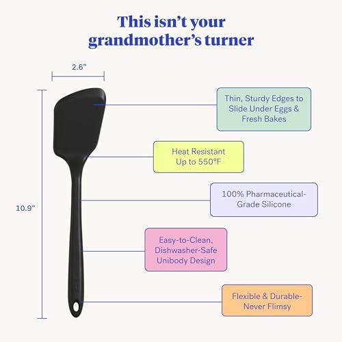 GIR: Get It Right Silicone Kitchen Spatula Turner - Non toxic cooking utensils for Nonstick Cookware, Cooking and Baking, Mini Flip - 11IN - Black (Pack of 2)