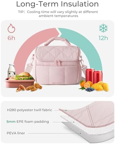BAGSMART Insulated Lunch Bags for Women, Cute Quilted Lunch Box, Blackberry