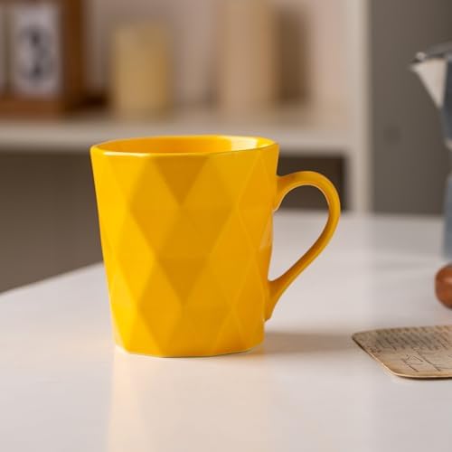 11 Ounce Porcelain Mugs, Set of 6, Tea and Cocoa Mug Set, Matte (Yellow)