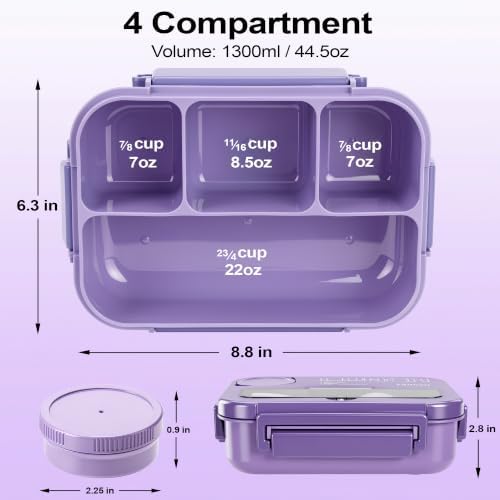 Bento Box Adult Lunch Box, Lunch Containers for Adults 44.5 Oz/5 Cup,Purple
