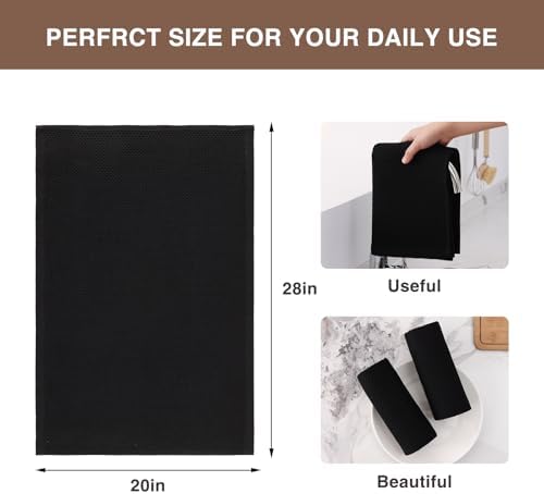 Homaxy 100% Cotton Oversized Waffle Weave Kitchen Towels 12-Pack, Black