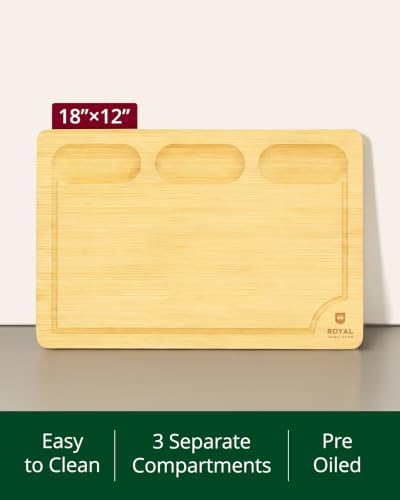 ROYAL CRAFT WOOD Bamboo Cutting Board with Juice Groove - Kitchen Chopping Board for Meat Cheese and Vegetables, Heavy Duty Serving Tray