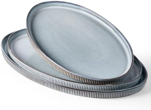 famiware Large Serving Platters Set of 3 Sizes - Oval, Smoky Blue