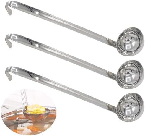 3-Pack Stainless Steel Soup Ladle Set with Hooked Long Handle 2 oz