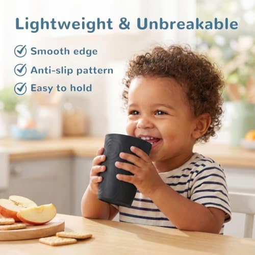12 oz Drinking Cups, Plastic Kids Cups Set of 6(BlackGrey)