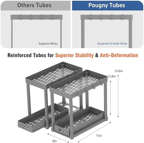 2 Pack Pull-Out Storage Organizers, Under Sink Organizer and Storage for Bathroom & Kitchen,Multi-Purpose Under Cabinet Organizers and storage Black