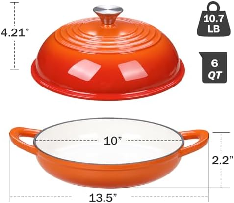 6 QT Enameled Cast Iron Round Bread Oven, Sourdough Dutch Oven