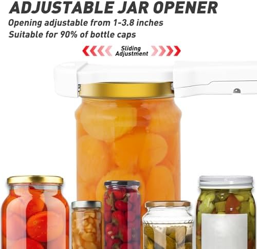 Jar Opener for Seniors with Arthritis, 7 in 1 Bottle Opener and Wine Corkscrew, Easy Grip Kitchen Gadget for Weak Hands Elderly, Retractable Jaw Lid Opener with Magnetic Storage (White)