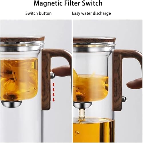 Enchantipot MagicTeaPot,Water Separation Glass Teapot with Wooden Handle, Enchantipot Magic Pot, Press Control Magic Tea Pot, For Loose Tea Witchcraft Teapot (720ML)