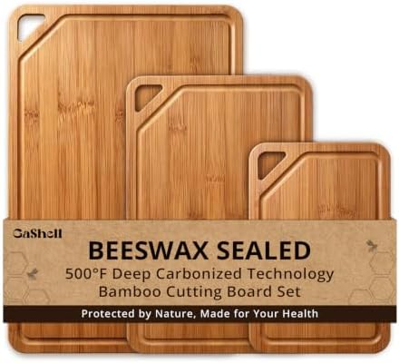GASHELL Bamboo Cutting Board Set with Beeswax Coating for Kitchen(S+M+L)