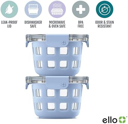 Ello Duraglass 2 Cup Glass Storage Containers with Lids, 2 Pack, Blue