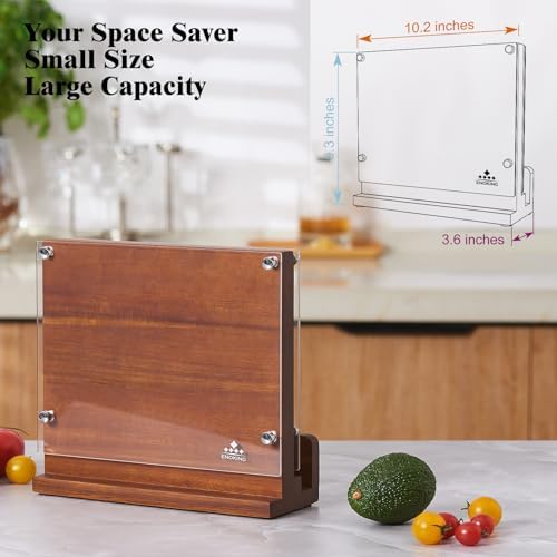 ENOKING Magnetic Knife Block with Acrylic Shield, Double Side Kitchen Knife Holder without Knives- Acacia Wood Universal Knife Storage Organizer with Powerful Magnet for Kitchen Counter