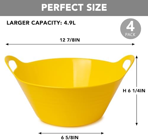 Tiawudi 4 Pack Snack Bowls (4.9L Large), Plastic Serving Bowls for Party, Large Bowls with Handles for Kitchen, Fruit, Cereal, Candy, Salad and Chip, Microwave Safe