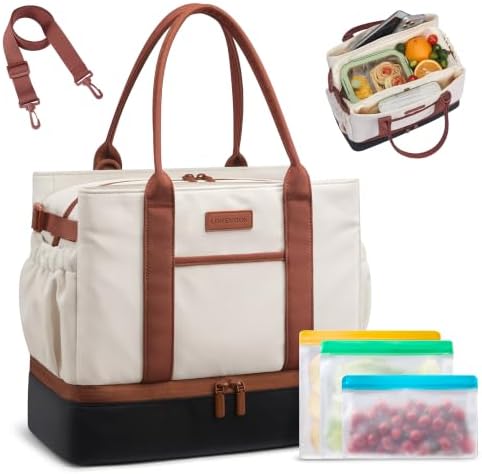 LOVEVOOK Insulated Lunch Bag Women with Triple Compartments & Bottle Holder