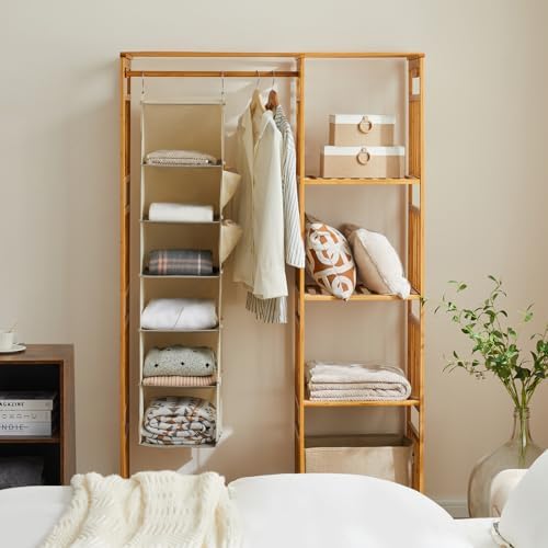 YOUDENOVA Hanging Closet Organizer and Storage, 6-Shelf, 2 Packs, Beige