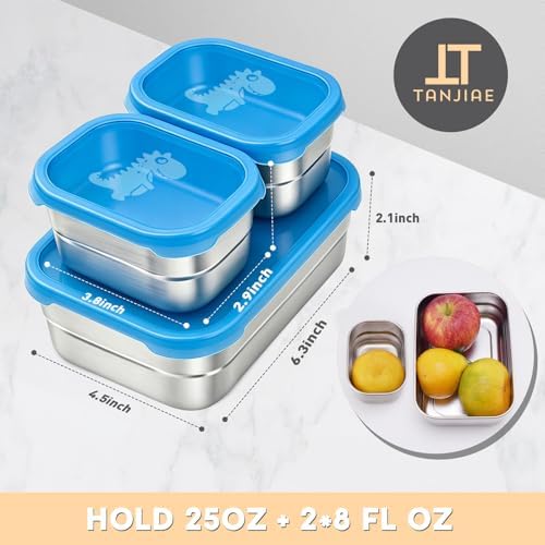 Tanjiae 3 CUP+1 CUP Stainless Steel Lunch Snack Containers Set | Leak Proof 304 Stainless Steel Food Containers with Silicone Lids - Perfect Metal Lunch Box for Home and Travel (25oz+8oz*2)