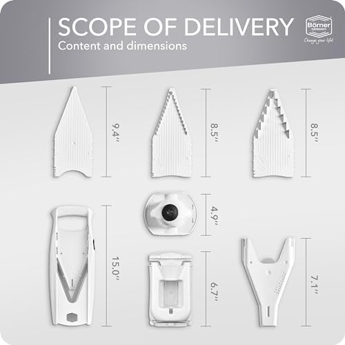 Börner Mandoline Slicer V5 (Professional Set) • Adjustable Vegetable Slicer (7-piece) • 10 Cutting Styles • Kitchen Slicer incl. Docking Station • Stainless Steel V-Blade • Color: White