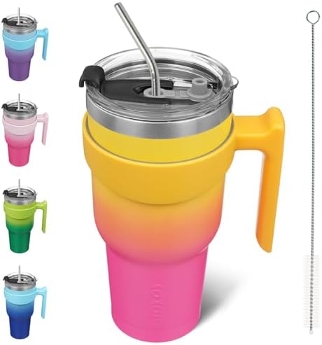 BJPKPK 40 oz Tumbler with Handle & Straw, Insulated Stainless Steel Mug