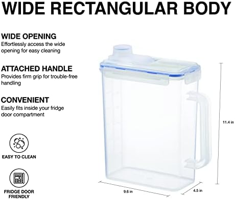 LocknLock Aqua Fridge Door Water Jug | Clear Pitcher | BPA Free Plastic Pitcher with Lid | 1 Gallon Pitcher with Lid for Water, Juice, Tea & More Beverages, Clear