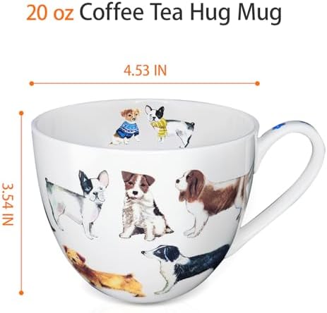 Cute Dog Mugs for Daily Coffee and Tea, Premium 20 oz Bone China Coffee Tea Hug Mug, Perfect Holiday, Birthday, and Christmas Gift for Dog Lovers, Designed in England by Harvest Green Studio