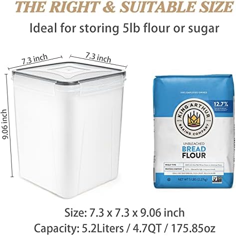 Wildone Flour Storage Containers 5.2L, 4 PCS Food Storage Containers, Black