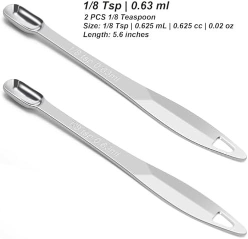 2 Pcs 1/8 Teaspoon (0.63 mL | 1/8 Tsp | 0.63 cc | 1/64 oz) Stainless Steel Single Measuring Spoon, Long Handle Metal Measuring Spoon, Kitchen Gadgets for Cooking & Baking