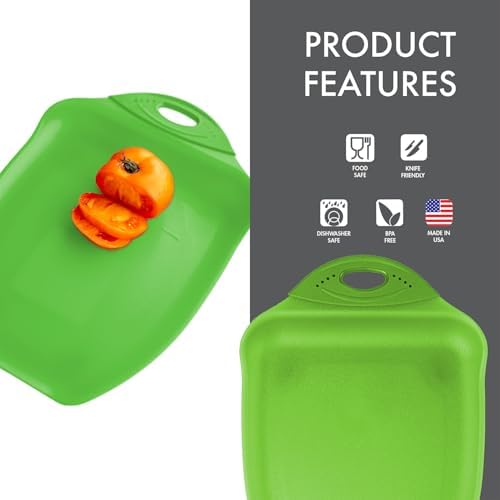 Dexas Chop & Scoop Cutting Board, 9.5 x 13 Inch, Solid Green, BPA-Free Dishwasher Safe Kitchen Prep Board with Handle