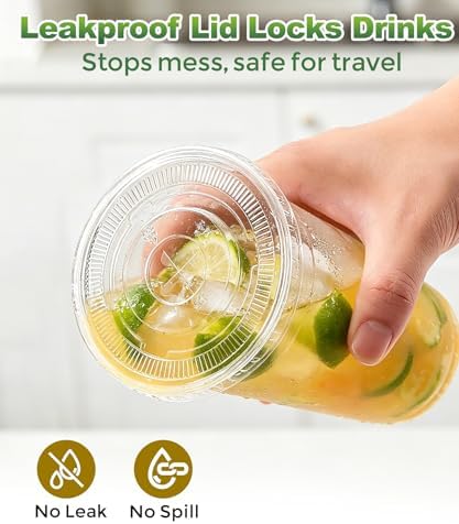 Ginkgo 50 Pack 24 oz Clear Plastic Cups with Lids and Straws