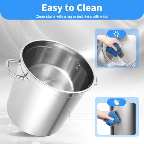 35L Large Stock Pot Restaurant Kitchen Soup Big Cooking with Lid Stainless Steel