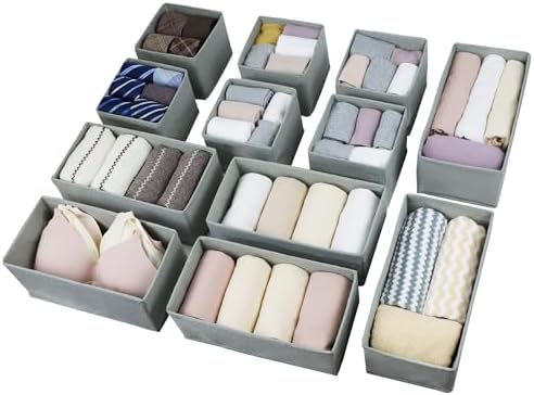 Fordonral Drawer Organizer Clothes, Foldable Fabric Dresser Organizer Closet Organizers and Storage Box for Underwear,Folded Clothes,Baby Clothing,Socks,Bra,Towels,Ties(6M+6S,Gray)